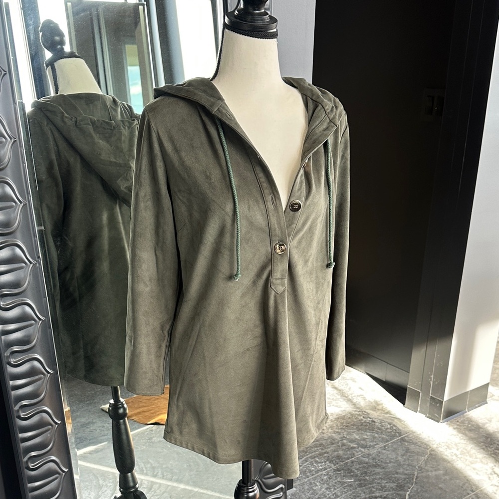 Gretchen Scott Women's Olive Hooded Button-Front Coat small